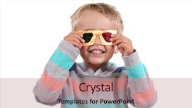  Presentation with glasses - Presentation design with 3d little humans - child wearing 3d glasses isolated background and a coral colored foreground