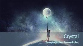 Presentation with moon - Cool new PPT layouts with 3d little humans - kid girl catching moon backdrop and a ocean colored foreground