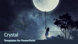  Presentation with moon - Colorful presentation theme enhanced with 3d little humans - kid girl catching moon backdrop and a ocean colored foreground