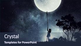  Presentation with kid bone - Cool new PPT theme with 3d little humans - kid girl catching moon backdrop and a  colored foreground