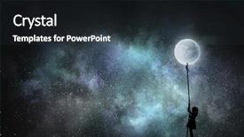  Presentation with moon - Slides enhanced with 3d little humans - kid girl catching moon background and a tawny brown colored foreground