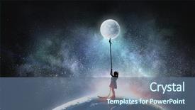  Presentation with moon - Audience pleasing PPT layouts consisting of 3d little humans - kid girl catching moon backdrop and a ocean colored foreground