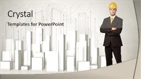  Presentation with solar plant construction - Beautiful PPT theme featuring 3d man constructor - construction worker planing with 3d backdrop and a sky blue colored foreground