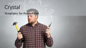  Presentation with home renovation - PPT theme having 3d man constructor - home renovation and repair mixed background and a light gray colored foreground