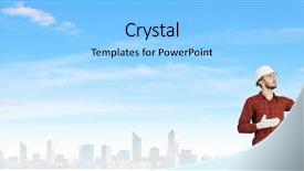  Presentation with spirit - Presentation design having 3d man fixing - builder checking spirit level mixed background and a  colored foreground