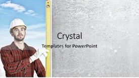  Presentation with spirit - Cool new presentation design with 3d man fixing - builder checking spirit level mixed backdrop and a light gray colored foreground