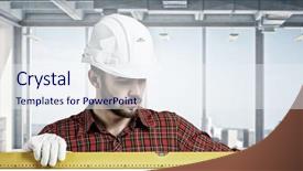  Presentation with spirit - Slide set enhanced with 3d man fixing - builder checking spirit level mixed background and a  colored foreground