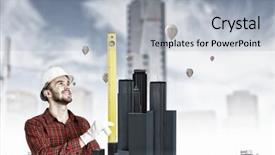  Presentation with spirit - Presentation theme with 3d man fixing - builder checking spirit level mixed background and a  colored foreground