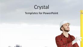  Presentation with spirit - Colorful presentation theme enhanced with 3d man fixing - builder checking spirit level mixed backdrop and a  colored foreground