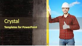  Presentation with spirit - Colorful theme enhanced with 3d man fixing - builder checking spirit level mixed backdrop and a  colored foreground