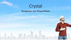  Presentation with spirit - PPT theme with 3d man fixing - builder checking spirit level mixed background and a  colored foreground