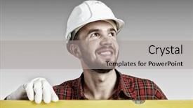  Presentation with spirit - Theme with 3d man fixing - builder checking spirit level mixed background and a light gray colored foreground