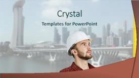  Presentation with spirit - Slide deck consisting of 3d man fixing - builder checking spirit level mixed background and a sky blue colored foreground