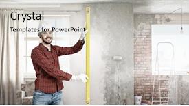  Presentation with spirit - PPT layouts enhanced with 3d man fixing - builder checking spirit level mixed background and a soft green colored foreground