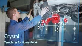  Presentation with mechanic sensors - Audience pleasing PPT layouts consisting of 3d man fixing - mechanic checking wheel backdrop and a ocean colored foreground