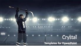  Presentation with ice hockey - Beautiful slide set featuring 3d man goal - hockey player on ice mixed backdrop and a gray colored foreground