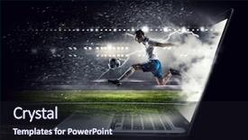  Presentation with sales action plan - Colorful PPT theme enhanced with 3d man goal - soccer player in action mixed backdrop and a wine colored foreground