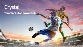  Presentation with stadium - Cool new slides with 3d man goal - soccer players at stadium mixed backdrop and a coral colored foreground