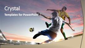  Presentation with stadium - PPT layouts featuring 3d man goal - soccer players at stadium mixed background and a gray colored foreground