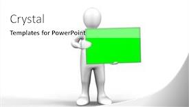  Presentation with blank - Slides having 3d man holding a blank panel against a white background background and a white colored foreground