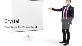  Presentation with white blank notebook silver - Amazing presentation design having 3d man holding placard - businessman pointing to a blank backdrop and a white colored foreground