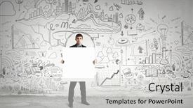  Presentation with blank - PPT theme consisting of 3d man holding placard - businessman with blank banner mixed background and a  colored foreground