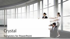  Presentation with advertisement - Theme consisting of 3d man holding placard - your advertisement in good hands background and a  colored foreground