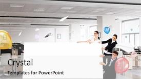  Presentation with advertisement - PPT theme consisting of 3d man holding placard - your advertisement in good hands background and a  colored foreground