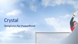  Presentation with save water concept saving - Presentation design consisting of 3d man target - digital composite of soccer goalkeeper background and a sky blue colored foreground