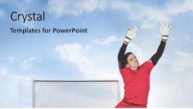  Presentation with saving - Presentation having 3d man target - digital composite of soccer goalkeeper background and a light blue colored foreground