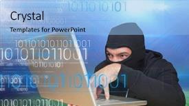  Presentation with hacker - Presentation theme enhanced with 3d man target - hacker using a laptop background and a light blue colored foreground