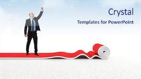  Presentation with red carpet - Amazing presentation having 3d man target - happy businessman on red carpet backdrop and a sky blue colored foreground