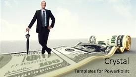  Presentation with carpet tiles design - Presentation featuring 3d man target - smiling businessman on dollar carpet background and a mint green colored foreground