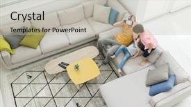  Presentation with top view of soybean - Colorful slide deck enhanced with 3d math - top view inside modern home backdrop and a light gray colored foreground