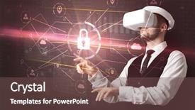  Presentation with wireless sensor network security - Presentation design featuring 3d matrix - businessman with dji goggles controlling background and a  colored foreground