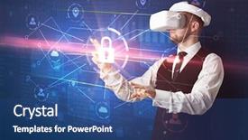  Presentation with network address translation for - Presentation theme enhanced with 3d matrix - businessman with dji goggles controlling background and a  colored foreground