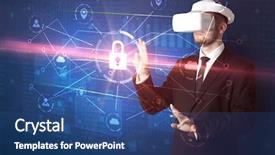  Presentation with neural network maps - Slides having 3d matrix - businessman with dji goggles controlling background and a  colored foreground