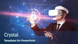  Presentation with network - Cool new PPT layouts with 3d matrix - businessman with dji goggles controlling backdrop and a ocean colored foreground