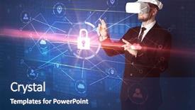  Presentation with network - PPT theme consisting of 3d matrix - businessman with dji goggles controlling background and a ocean colored foreground