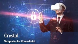  Presentation with network - Presentation design having 3d matrix - businessman with dji goggles controlling background and a ocean colored foreground