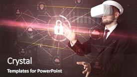  Presentation with network - PPT layouts having 3d matrix - businessman with dji goggles controlling background and a tawny brown colored foreground