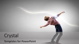  Presentation with light rays - Cool new presentation theme with 3d matrix - young guy in casual evading backdrop and a light gray colored foreground