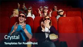  Presentation with glasses - Presentation design featuring movies watch - group of people in 3d background and a navy blue colored foreground