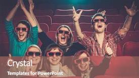  Presentation with cinema - Amazing theme having group of people in 3d glasses watching movie in cinema backdrop and a coral colored foreground