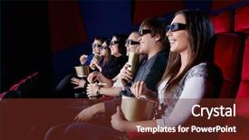  Presentation with cinema - Colorful slides enhanced with people watch a movie backdrop and a tawny brown colored foreground