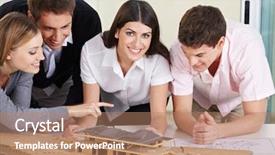  Presentation with architects - Colorful PPT layouts enhanced with construction schedule - four architects discussing a 3d backdrop and a coral colored foreground