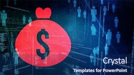  Presentation with money bag sysmbol - Audience pleasing slide set consisting of 3d money bag against binary backdrop and a navy blue colored foreground