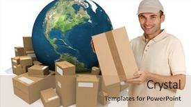  Presentation with world map doctors - Slide set enhanced with 3d moving earth - messenger holding a package background and a coral colored foreground