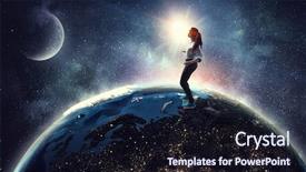  Presentation with media - Cool new PPT theme with 3d moving earth - young girl ride skateboard mixed backdrop and a  colored foreground