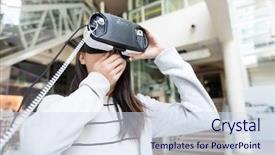  Presentation with virtual reality - Audience pleasing slide set consisting of 3d museum - woman trying on virtual reality backdrop and a sky blue colored foreground